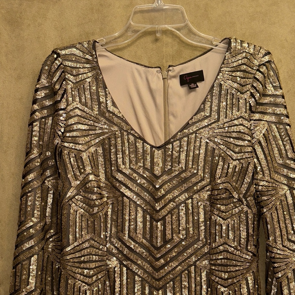 AQUA BRAND GOLD SEQUIN GATSBY LONG SLEEVE MINI DRESS 8/10 - Picture 6 of 8